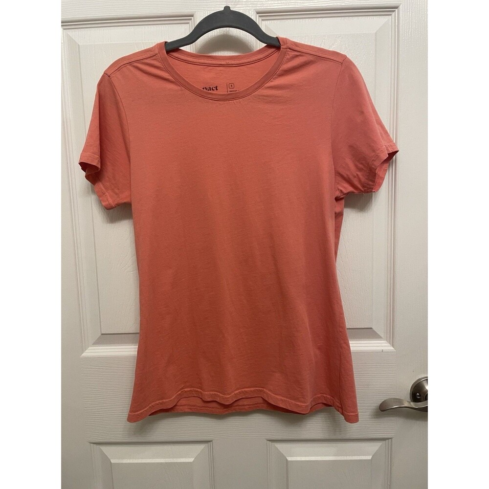 PACT Organic Cotton Tee Womens Small Short Sleeve Crew Neck Orange Coral